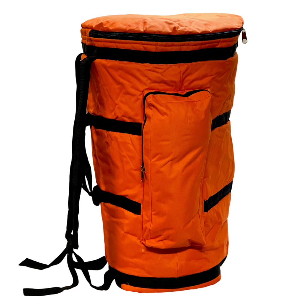 Housse de djembé orange #490, tissu solide en nylon, vue sur bretelles confortables