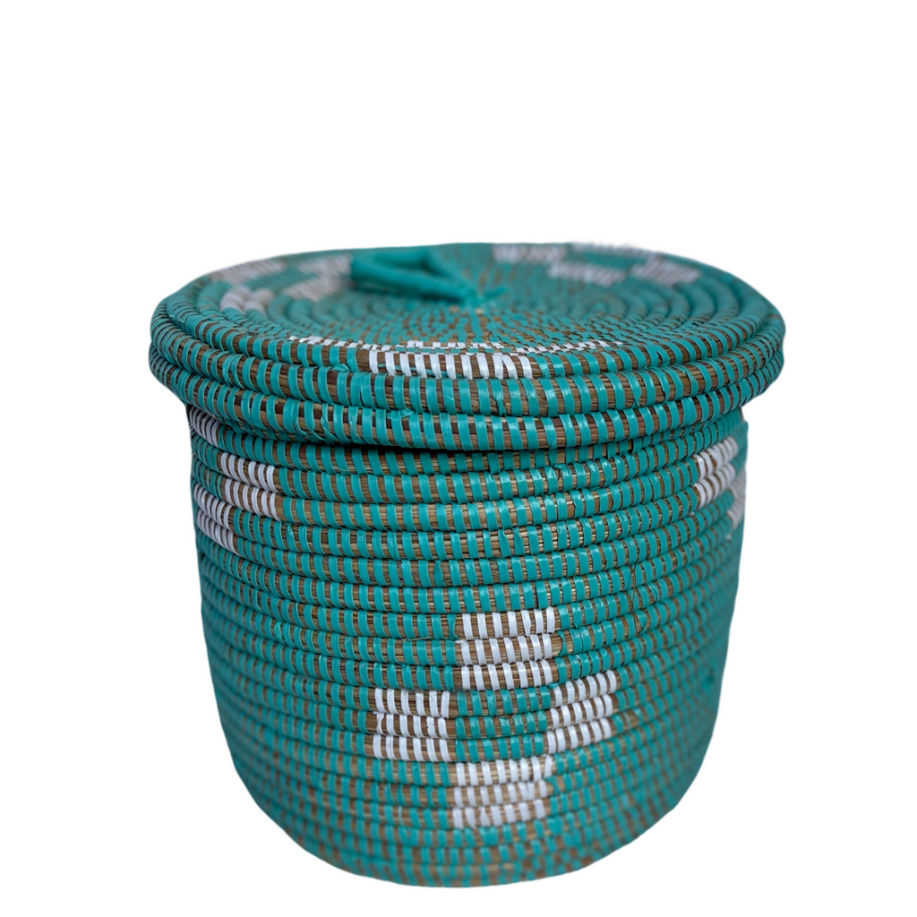 Panier potumew (turquoise/blanc) #451 en osier et plastique recyclé