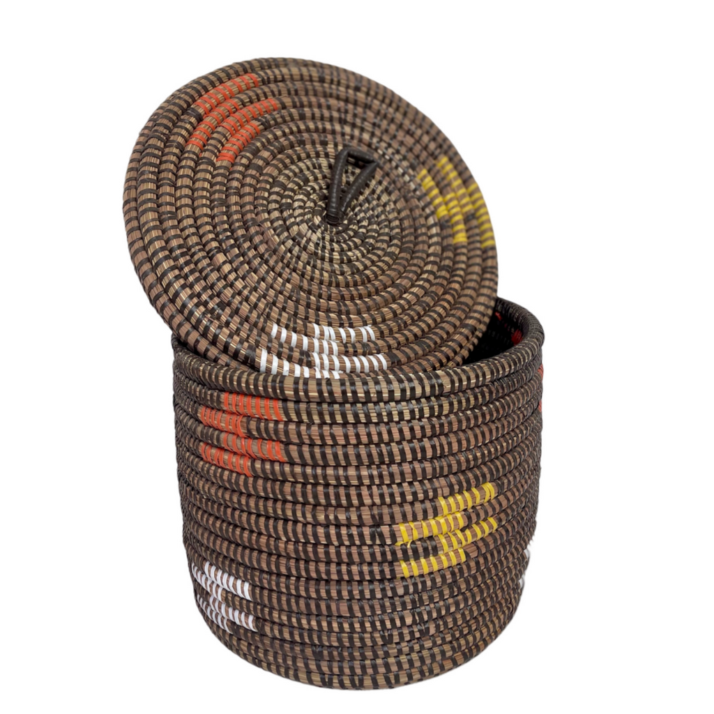 Panier potumew (marron/multicolore) #454 en osier et plastique recyclé, vue sur couvercle