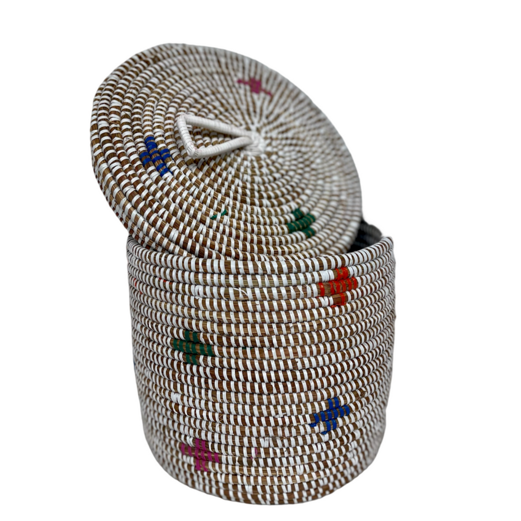 Panier potumew (blanc/multicolore) #472 en osier et plastique recyclé, vue sur couvercle