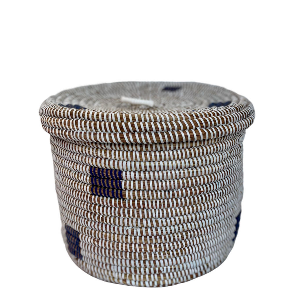 Panier potumew (blanc/bleu) #483 en osier et plastique recyclé