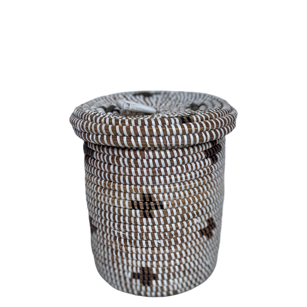 Panier soukar (blanc/noir) #429 en osier et plastique recyclé