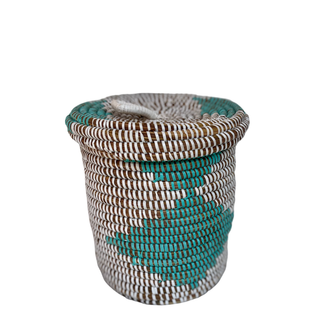 Panier soukar (blanc/turquoise) #434 en osier et plastique recyclé