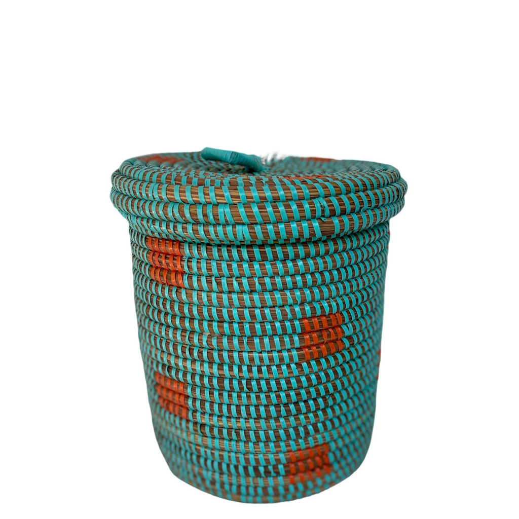 Panier soukar (turquoise/orange) #435 en osier et plastique recyclé