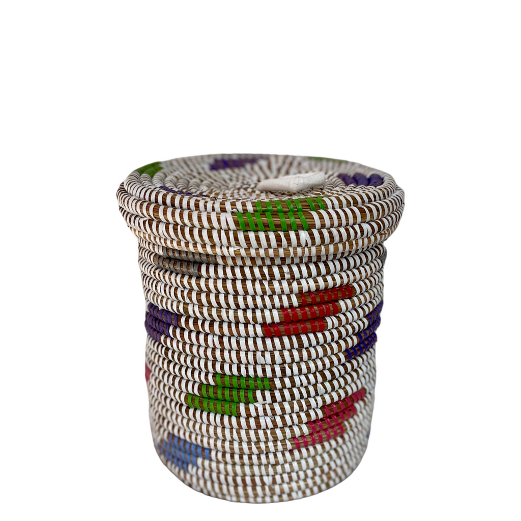 Panier soukar (blanc/multicolore) #440 en osier et plastique recyclé