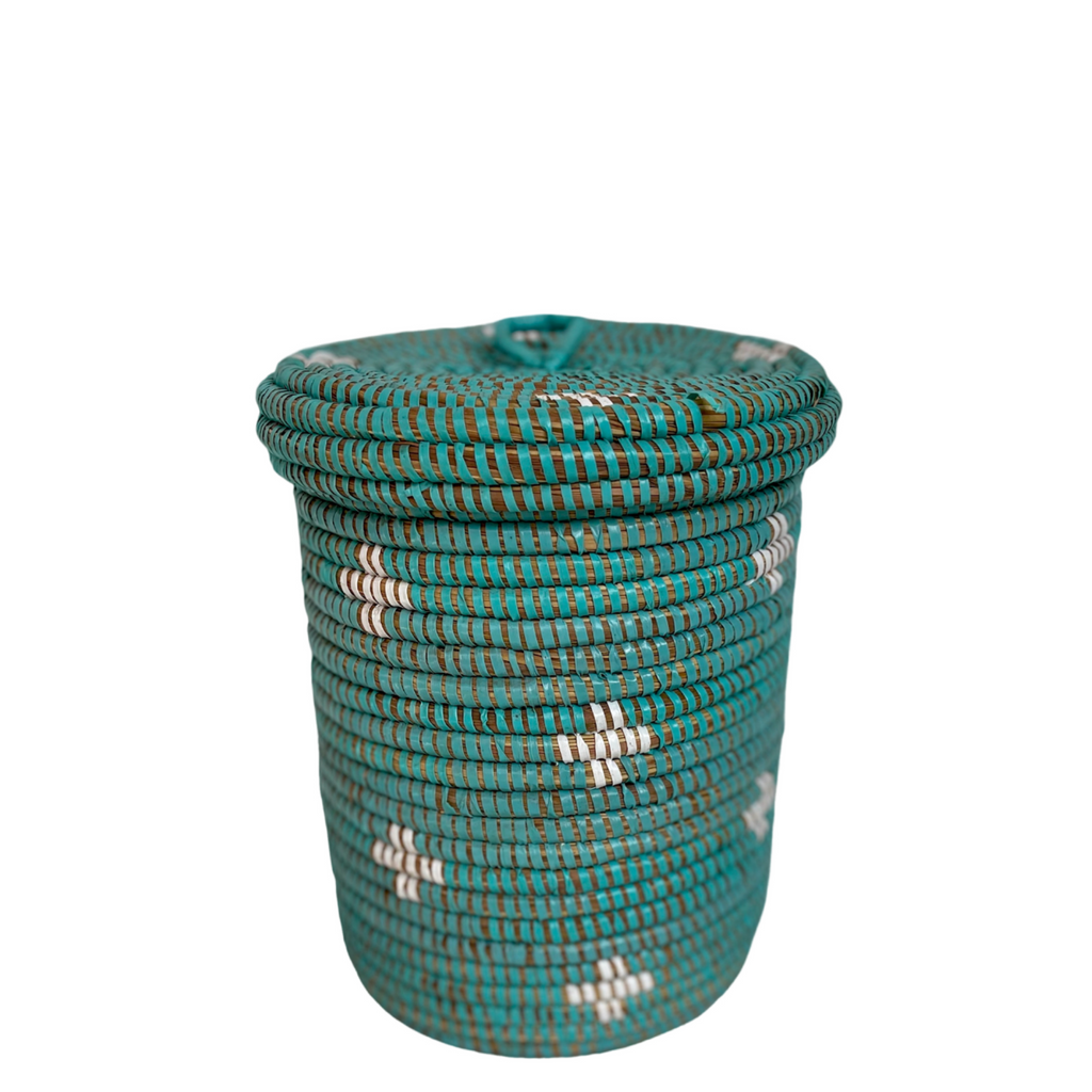 Panier soukar (bleu/blanc) #444 en osier et plastique recyclé
