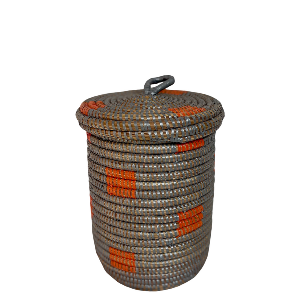 Panier soukar (gris/orange) #445 en osier et plastique recyclé