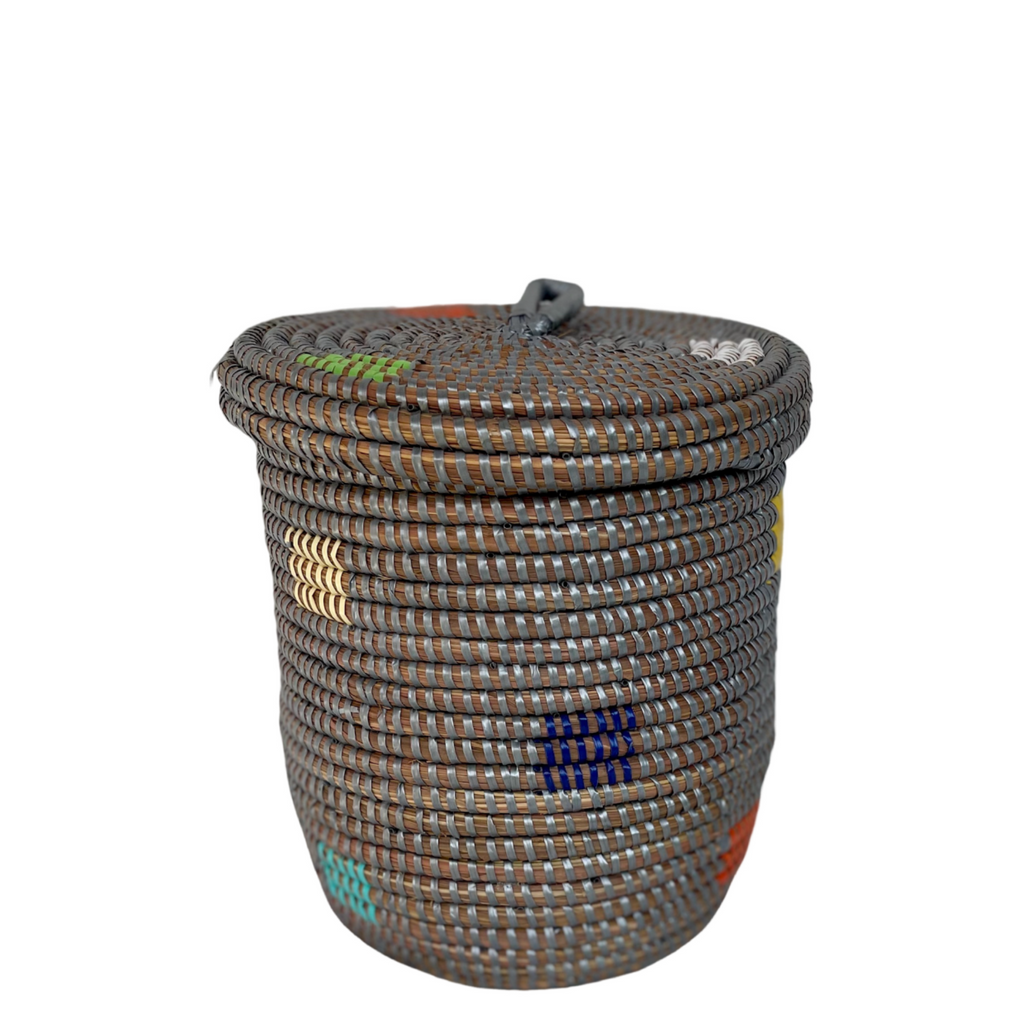 Panier soukar (gris/multicolore) #448 en osier et plastique recyclé