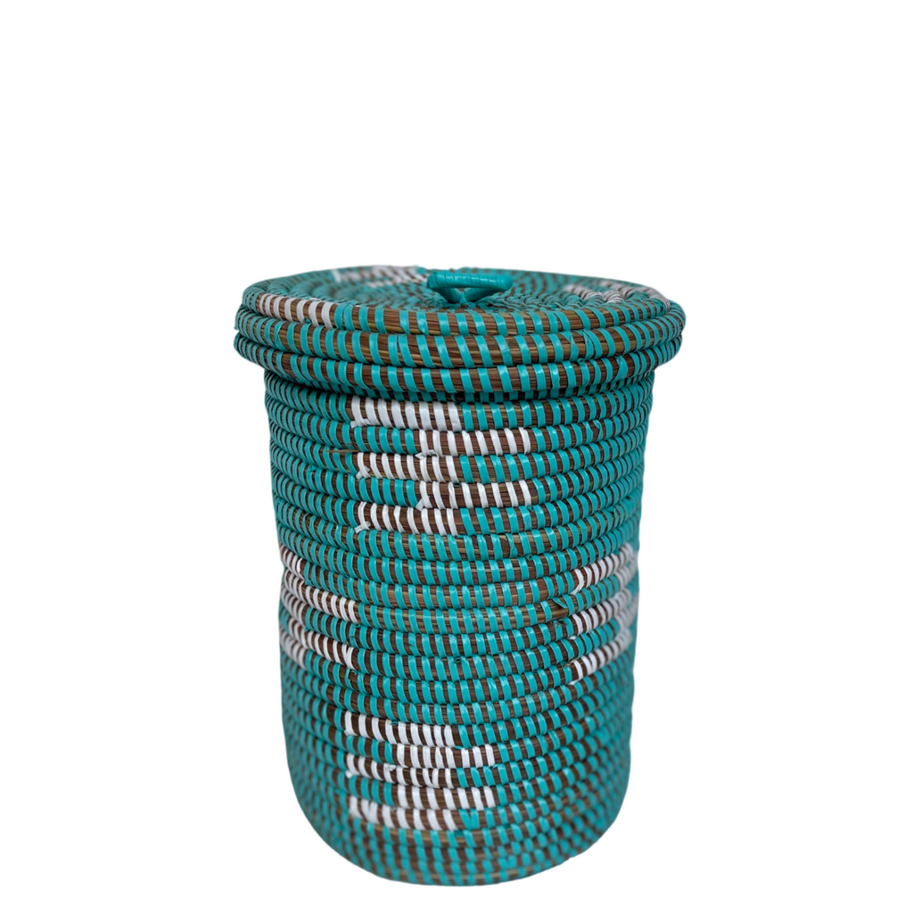 Panier soukar (blanc/bleu) #449 en osier et plastique recyclé